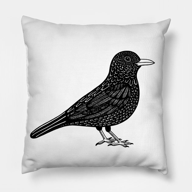 Blackbird Ink Art - on light colors Pillow by Green Paladin