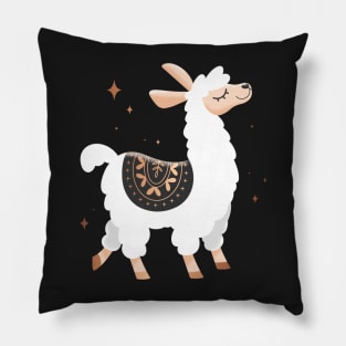 Happy Lama - White & Gold Pillow