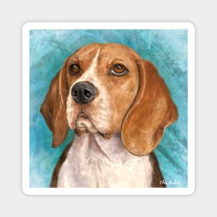 Beagle Painting with Turquoise Background Magnet