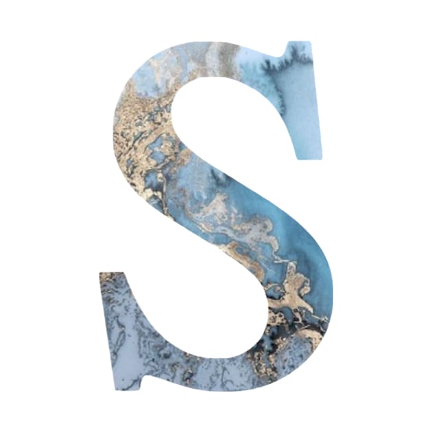 The Letter S Blue and Gold Metallic by Claireandrewss