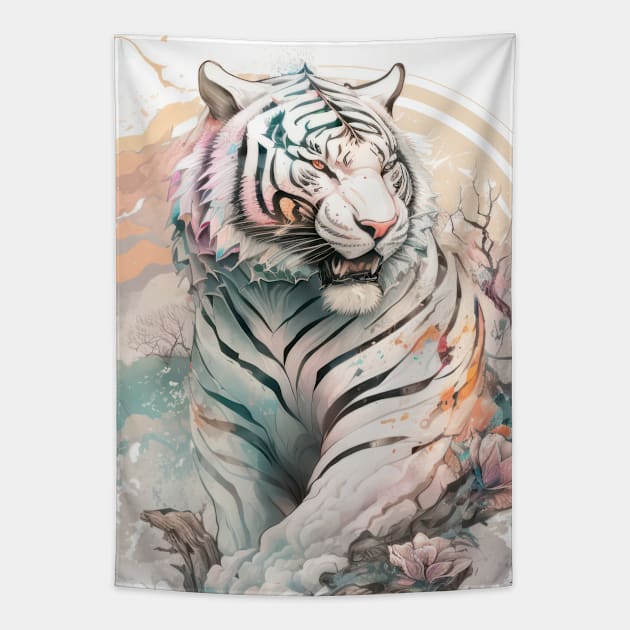 Tiger Portrait Animal Painting Wildlife Outdoors Adventure Tapestry by Cubebox