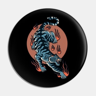 Oriental tiger vintage sunset retro red circle art flames Pin