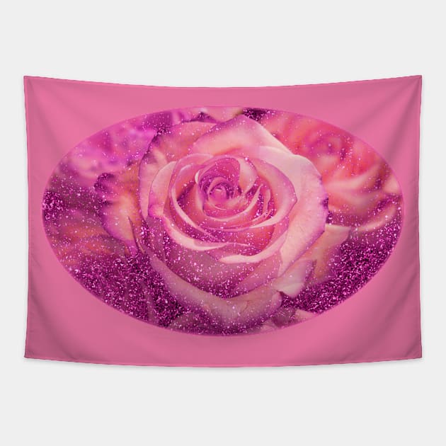 pink roses mask floral glitter love pattern sparkly romantic flowers Tapestry by designsbyxarah