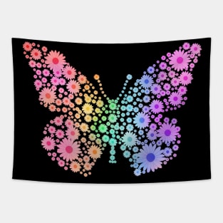 Rainbow Flower Spring Butterfly Silhouette Tapestry