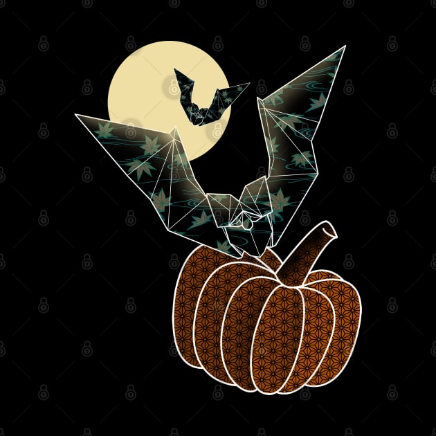 Happy halloween: origami bats, moonlight and pumpkin by Blacklinesw9