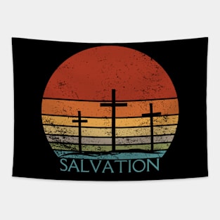 Salvation Christian Cross Sunset Silhouette Design Tapestry