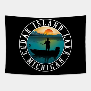 Cedar Island Lake Fishing Michigan Sunset Tapestry