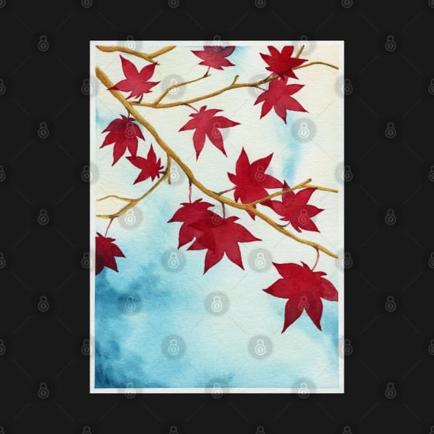 Red Maple Tree Nature Forest Wood Leaves Watercolor by BeautyMoment