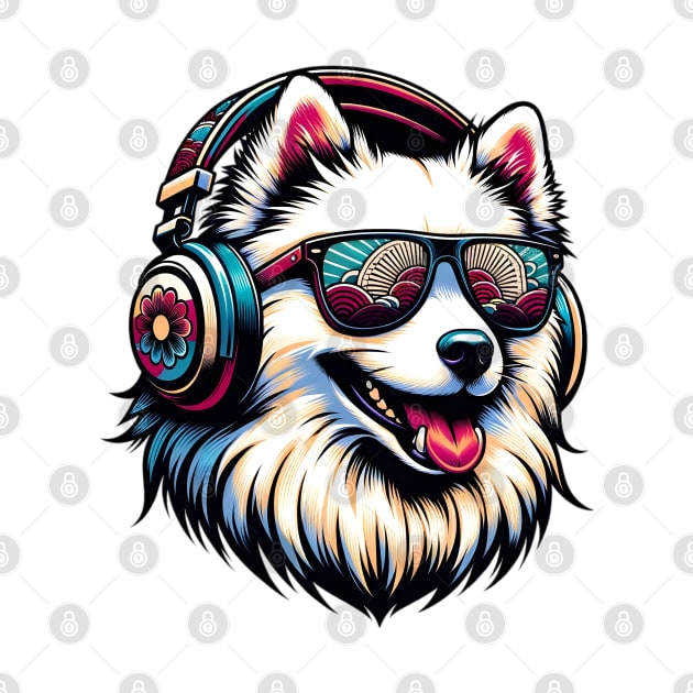 Smiling Japanese Spitz DJ with Stylish Sunglasses by ArtRUs