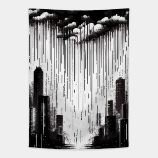 Abstract Art Monochromatic City in Rain Drops Pattern Tapestry