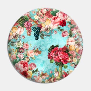 Elegant Vintage flowers and roses garden shabby chic, vintage botanical, pink floral pattern aqua blue artwork over a Pin