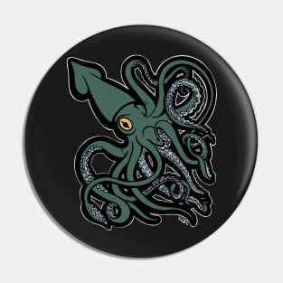 Green Giant Squid Architeuthis flat color Pin