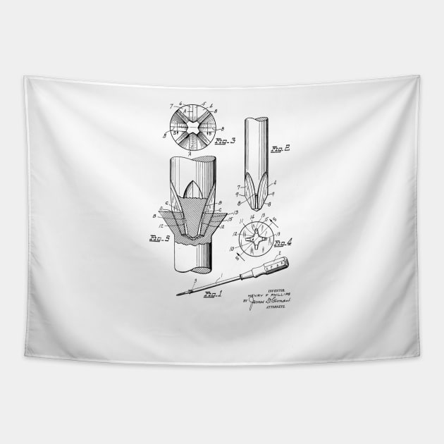 Screw Driver Vintage Patent Drawing Tapestry by TheYoungDesigns