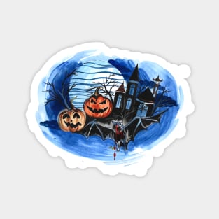 Halloween Pumpkin Night Watercolor Magnet