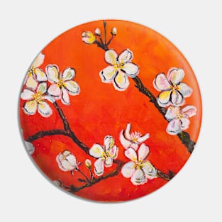 Blossoming Tree Branch With White Flowers Painting Pin