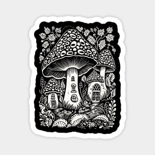 Mushroom House Village Forest Fantasy White Graphics Magnet