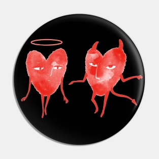 The good and bad sides of love and heart on black background Pin