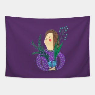 Lady With Plants Tapestry