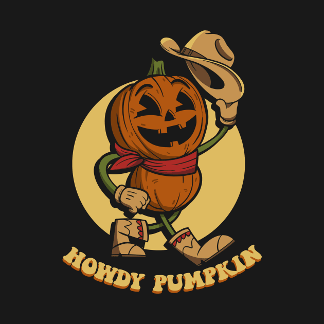 Howdy Pumpkin Retro Western Halloween T-Shirt by DeepFriedArt