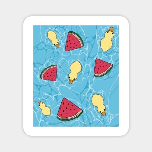 ducks and watermelon in water cute summer Magnet