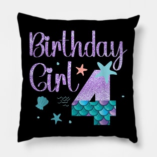 Mermaid Birthday Girl 4 Year Old Its My 4Th Bday Mermaid Pillow