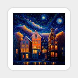 Glowing stars above city; mesmerizing. Magnet