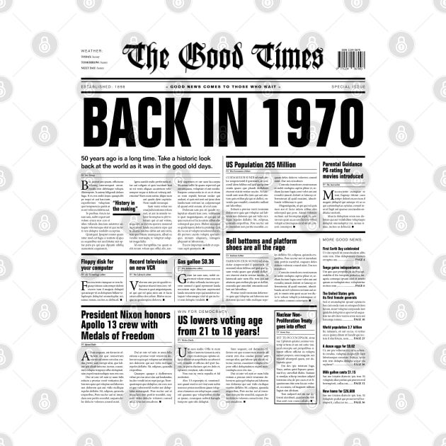 Back In 1970 50th Birthday Newspaper Headlines Black by Grandeduc