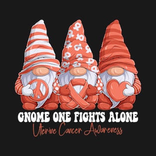 Funny Gnomies Uterine Cancer Awareness Month Peach Ribbon Gift Idea T-Shirt