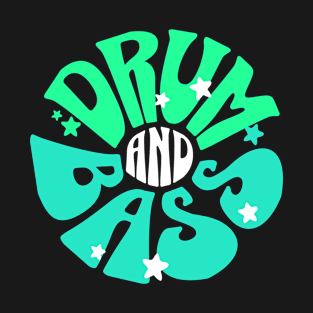 DRUM AND BASS  - Y2K Font Flower (white/green/teal) T-Shirt