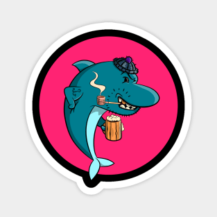 Dolphin with Beer and Pipe Magnet