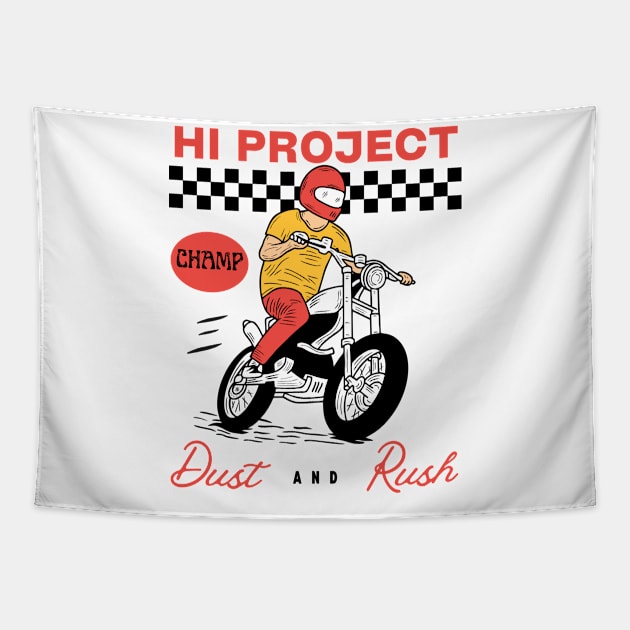 Motorcycle Champ. Dust and Rush Tapestry by Hi Project