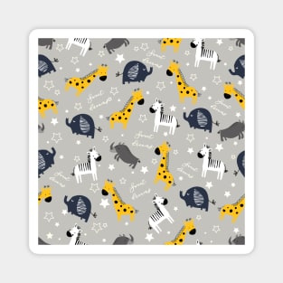 Sweet dreams little one zoo animals cute pattern grey Magnet