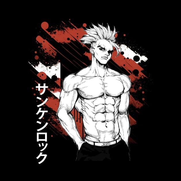 Yakuza Resonance Sun-Ken Fan Tee Immersing You in the Anime's Gritty World by skeleton sitting chained