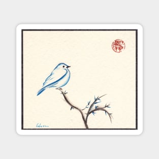 Morning Chirp - original watercolor painting of a little blue bird Magnet