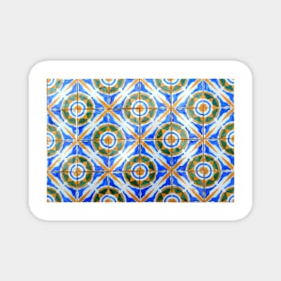 Portuguese azulejos. Orange stars with blue and white circles Magnet