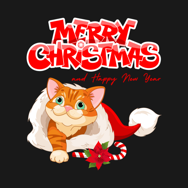 Red Cute Cartoon Cat with Candy Cane Christmas by hstewartcrook