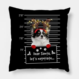 White Long Haired Chihuahua Dear Santa Let's Negotiate Pillow