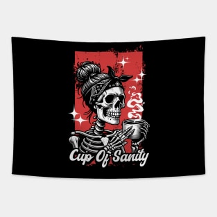 Cup Of Sanity Skeleton Drinking Coffee Tapestry