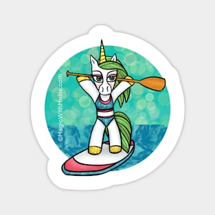 SUP Unicorn Blue on Paddleboard — Original Illustration Magnet