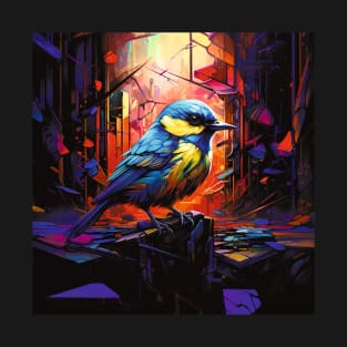 Blue Tit in a Dystopian Cityscape T-Shirt