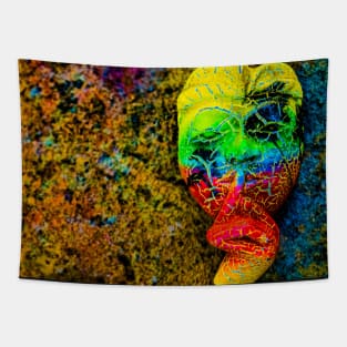 A Bali face mask on yellow background Tapestry