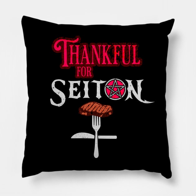 Thankful for Seitan Thanksgiving Pillow by Cult of Seitan