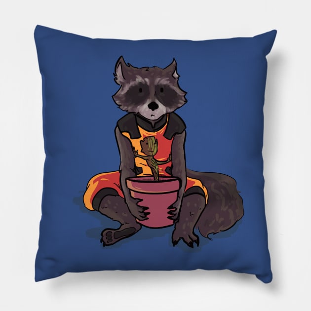 rocket and groot Pillow by inkpocket