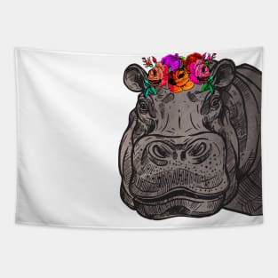 Hippo head - crown of flowers Tapestry