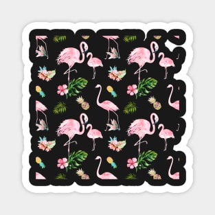 Watercolor Pink Flamingo + Tropical Foliage Pattern Magnet