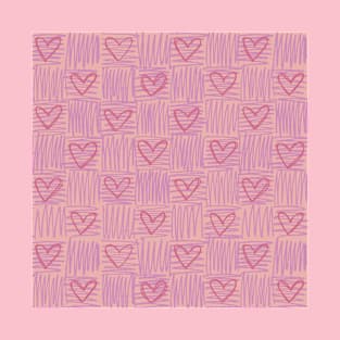 Pastel checkered pink heart pattern T-Shirt