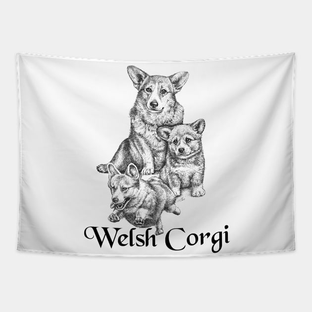 Lovable Welsh Corgi's Tapestry by Kimikim