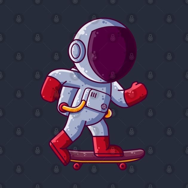 Cute Astronaut Playing Skateboard Cartoon by Ardhsells