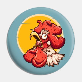Angry crowing rooster Pin