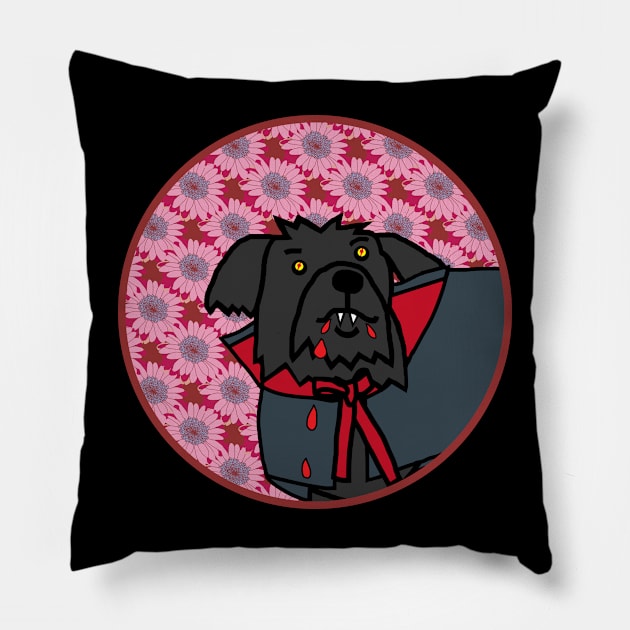 Portrait of a Halloween Horror Vampire Dog Pillow by ellenhenryart